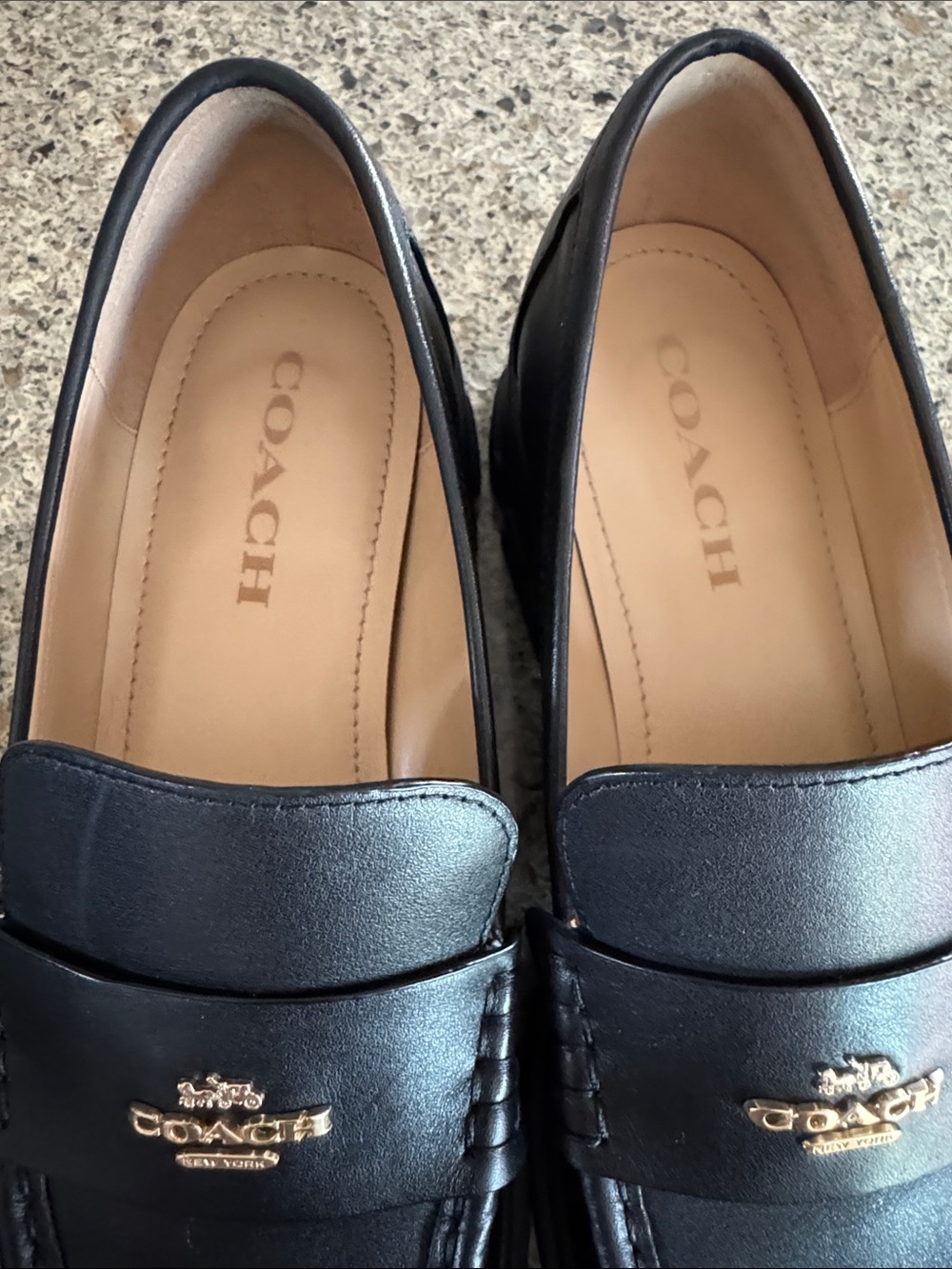 Coach Black Leather Chunky Penny Loafers with Gold Logo - Picture 9 of 17